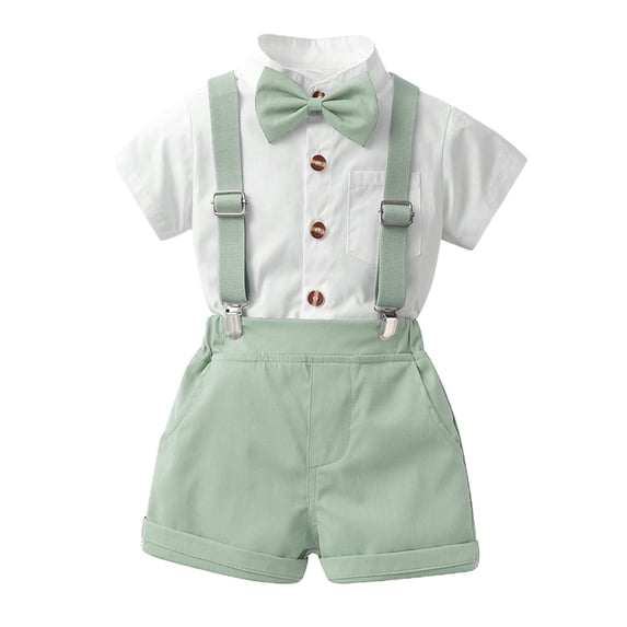 Karoyedx Toddler Boy Outfits Newborn Baby Boy Gentleman Outfit Summer Short Sleeve Button Up Bowtie Dress Shirt Shorts Set Light Green Size,2-3 Years