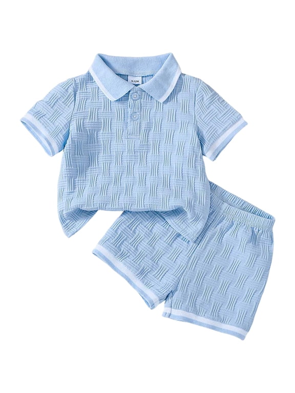 Toddler Boy Shorts Toddlers and Baby Boys' Summer Clothes Infant Boy Button-town Shirt and Short Set Outfits Blue Size,18-24 Months