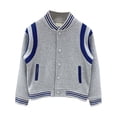 thumbnail image 1 of Karoyedx Toddler Boys Baseball Jacket Kids Varsity Jackets Boys Girls Button Baseball Jacket with Pockets Contrast Trim Casual School Outerwear Grey Size,18-24 Months, 1 of 5