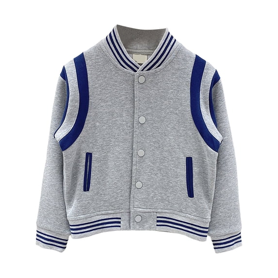 Karoyedx Toddler Boys Baseball Jacket Kids Varsity Jackets Boys Girls Button Baseball Jacket with Pockets Contrast Trim Casual School Outerwear Grey Size,18-24 Months