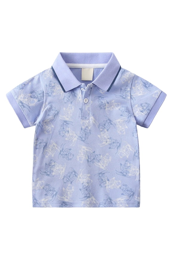 Toddler Boys Button Down Shirt Baby Boys and Toddler Uniform Pique Classic Polo Shirt Solid Color T-Shirt Tops Summer Clothes Blue Size,5-6 Years