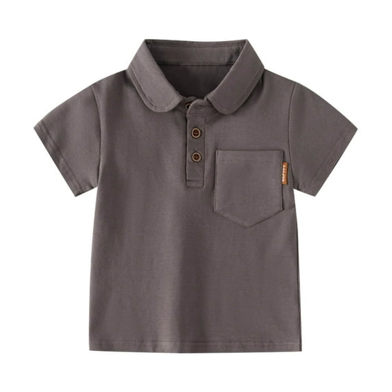 Karoyedx Toddler Boys Clothes Boys Classic Plain Polo Shirt Short Sleeve Half Button Down T-Shirt Top Soft Bassic Blouse Toddler School Uniform Tee Coffee Size,5-6 Years