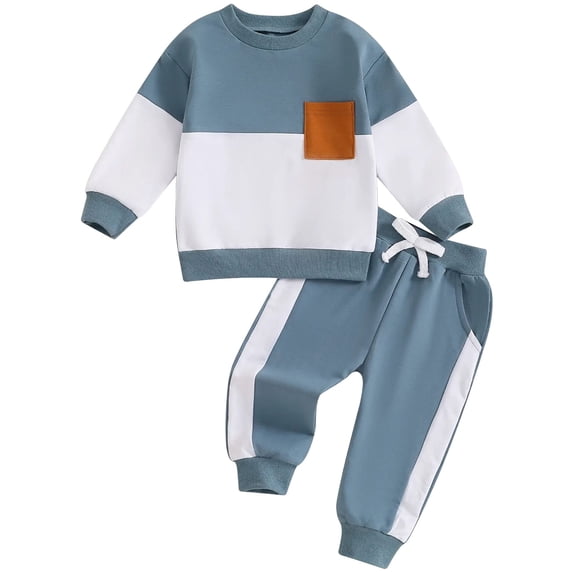Karoyedx Toddler Boys Cute Outfits Baby Boy Outfit Sweatsuit Letter Sweatshirt Shirt Pullover Tops Pants Toddler Boys Festive Clothing Sky Blue Size,12-18 Months