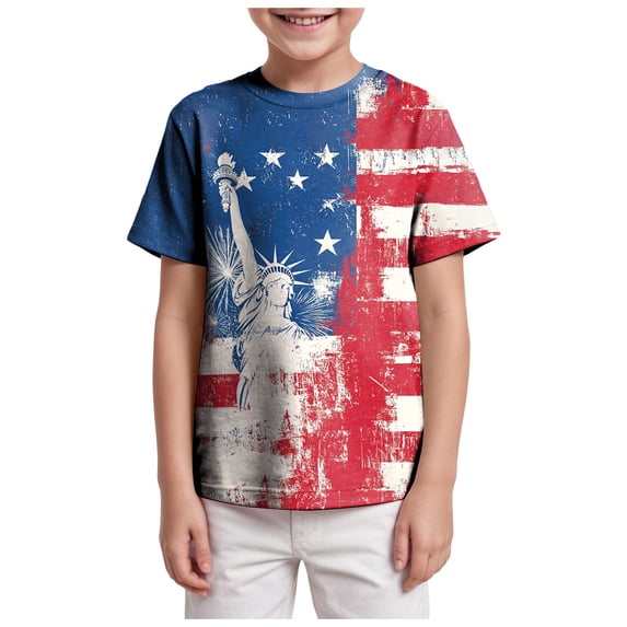 Karoyedx Toddler Boys Patriotic Shirts Boys Memorial Day Shirt for Toddler Girls Kids Patriotic T-Shirts Tops American Flag Tee Short Sleeve Tops Sky Blue Size,10-11 Years
