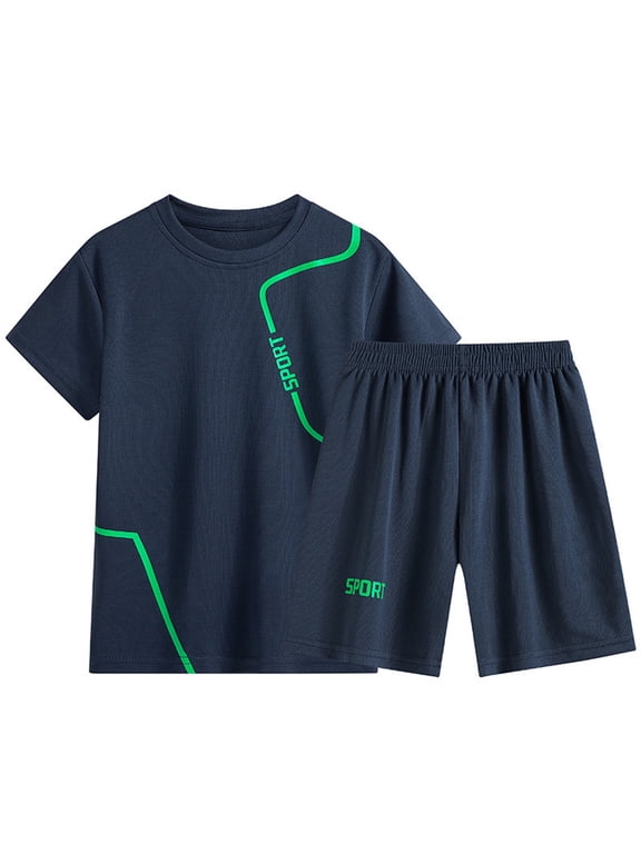 Toddler Boys Summer Outfits Boys Athletic Shorts Set Kids 2 Piece Performance Gym Summer Outfits Basketball Football Sets Dark Blue Size,11-12 Years