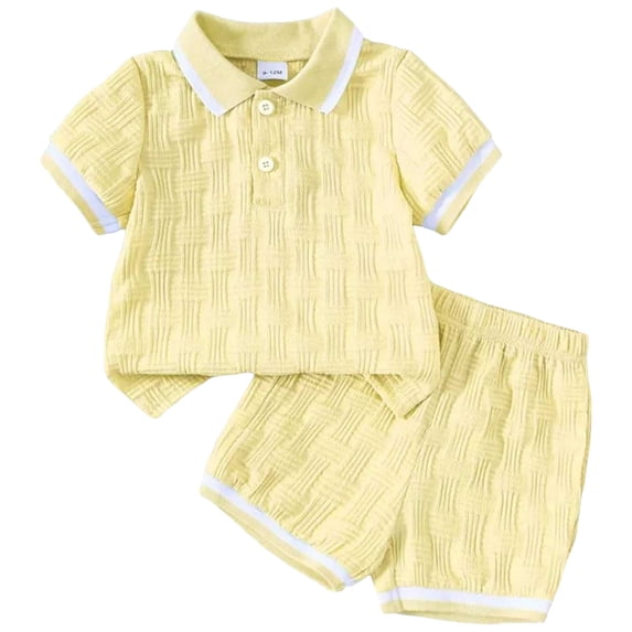 Karoyedx Toddler Boys Summer Outfits Toddler Baby Boys Clothes Ribbed Button-Down Shirt Tops +Shorts Pocket Outfit 2 PCS set Yellow Size,18-24 Months