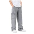 thumbnail image 1 of Karoyedx Toddler Cargo Pants Boys Cargo Jeans Kids Baggy Wide Leg Denim Pants with Pockets Teens Trendy Loose Streetwear Denim Jeans Grey Size,13-14 Years, 1 of 3