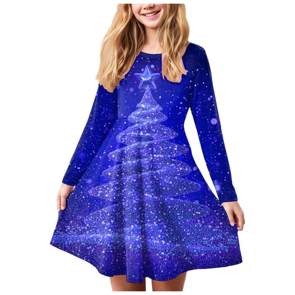 Karoyedx Toddler Christmas Dress Girls Long Sleeve Dress Toddler Velvet Dress Girls Smocked Square Neck Puff Long Sleeve Party Dresses Blue Size,7-8 Years
