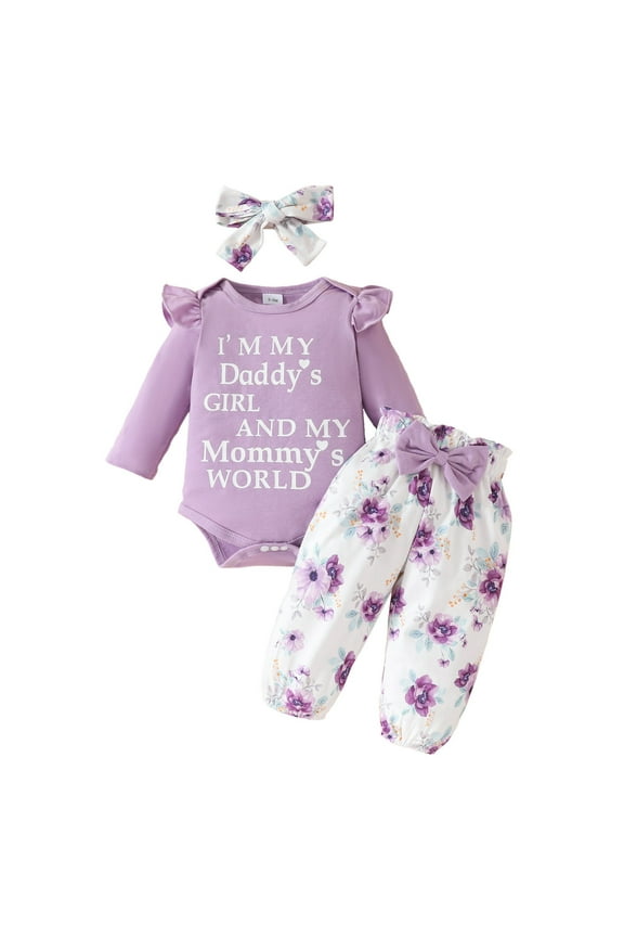 Toddler Clothes for Girls Baby Girl Romper Infant Fall Winter Clothes Ruffle Sweater Long Sleeve Bodysuit Jumpsuit and Headband Light Purple Size,12-18 Months