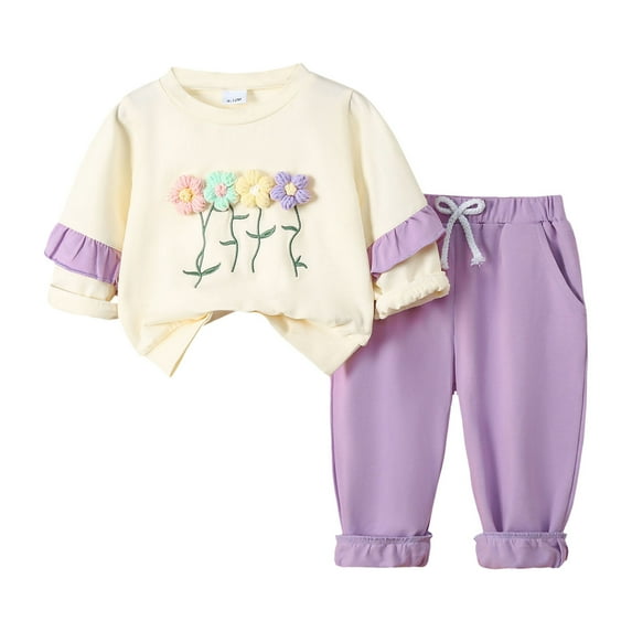 Karoyedx Toddler Clothes for Girls Toddler Girl Clothes Outfits Cute Long Sleeves Top and Pants Sweatsuit 2 Piece Fall Clothing Set Purple Size,18-24 Months