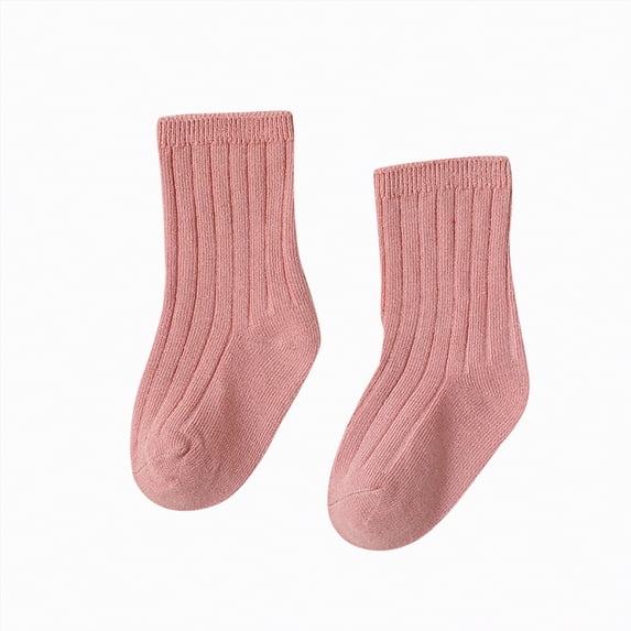Karoyedx Toddler Crew Socks Children's Socks Boys And Girls Cotton Socks Double Needle Mid Calf Baby Baby Solid Color Socks Pink Size,1-3 Years