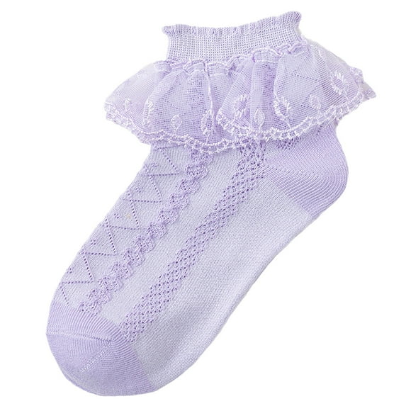 Karoyedx Toddler Crew Socks Toddler Ruffle Socks for Girls Pearl Girls Baby Socks Solid Color Combed Cotton Lace Princess Socks Performance Dance Socks Purple Size,10-16 Years