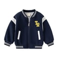 thumbnail image 1 of Karoyedx Toddler Fall Jackets Boys Kids Varsity Jacket Girls Boys Baseball Jacket Bomber Coat School Uniform with Pocket Navy Size,18-24 Months, 1 of 3