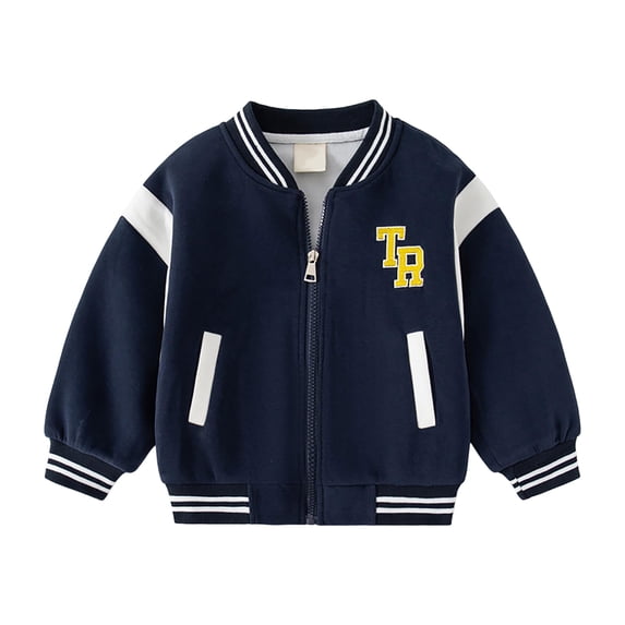 Karoyedx Toddler Fall Jackets Boys Kids Varsity Jacket Girls Boys Baseball Jacket Bomber Coat School Uniform with Pocket Navy Size,18-24 Months