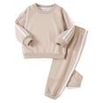 thumbnail image 1 of Karoyedx Toddler Fall Outfits for Girls Baby Girl Fall Winter Clothes Toddler Outfit Letters Graphic Crewneck Sweatshirts + Joggers Pants Set Beige Size,5-6 Years, 1 of 6