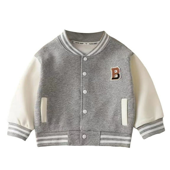 Karoyedx Toddler Fleece Jacket Kids Baseball Jackets Boys Girls Fit Varsity Jacket Casual Lightweight Plain Button Cardigan School Coat Grey Size,6-7 Years