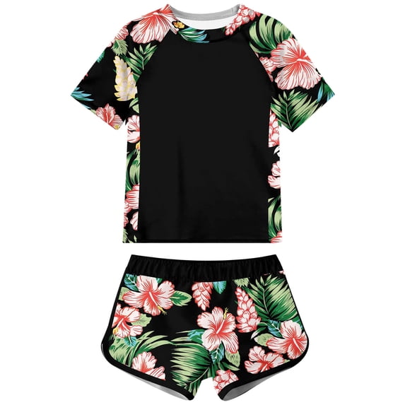 Karoyedx Toddler Girl Bathing Suit Girls Swimsuit Ribbed Bathing Suit Scoop Neck Tankini Tops with Boyshort Girls Swimsuits Pink Size,9-10 Years