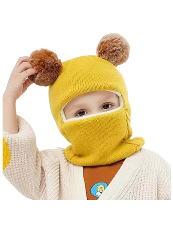 Toddler Girl Beanie Kids Winter Fleece Hats Balaclava Warm Ski Face Mask Windproof Adjustable Full Cover Neck Warmer for Boys Girls Yellow Size,2-7 Years