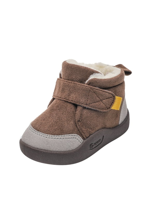 Toddler Girl Boots Baby Fleece Rubber Soles Warm Snow Boots Leather Baby Shoes for Boys Girls Coffee Size,9