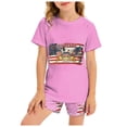 thumbnail image 1 of Karoyedx Toddler Girl Clothes Summer Toddler Girl Outfit 250th Independence Day Celebration USA Stars Striped 2 Piece Short Set Summer Vacation Clothes Pink Size,5-6 Years, 1 of 7
