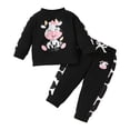thumbnail image 1 of Karoyedx Toddler Girl Outfits 2PCS Baby Girl Outfit Ruffle Long Sleeve Sweatshirts Cute Cow Print Tops Jogger Pants Newborn Infant Sweatsuit Set Black Size,12-18 Months, 1 of 8