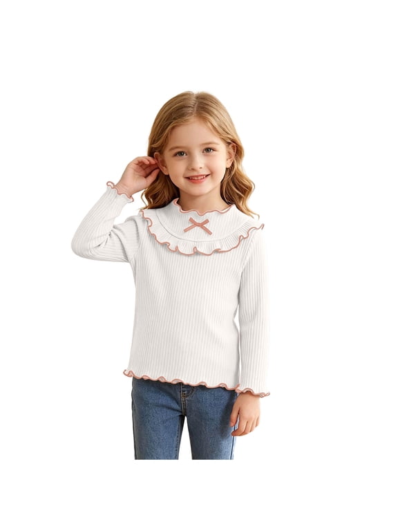 Toddler Girls Long Sleeve Shirts Girls Long Sleeve Shirts Kids Lightweight Sweaters Ribbed Knit Crewneck Color Block Fall Clothes White Size,4-5 Years