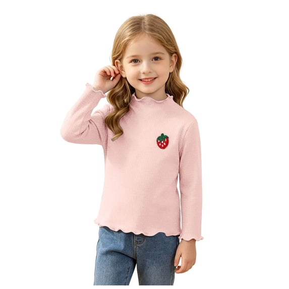 Karoyedx Toddler Girls Shirts Girls Long Sleeve Ruffle Shirts Kids Crew Neck Long Sleeve Tops Soft Casual Girls Shirts Pink Size,3-4 Years
