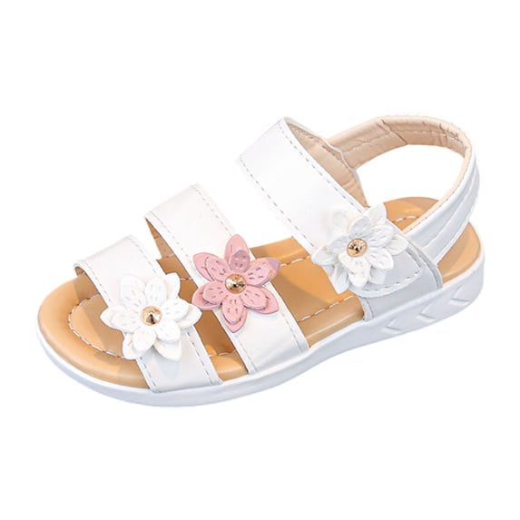 Karoyedx Toddler Girls Summer Sandals Girls Flat Sandals Summer Dress Shoes with Adjustable Ankle Strap for Little Kid/Big Kid White Size,7