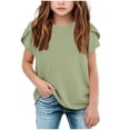 thumbnail image 1 of Karoyedx Toddler Girls T Shirts Girls Ruffle Short Sleeve Tops Kids Crewneck T Shirts Summer Basic Tees Blouses Green Size,11-12 Years, 1 of 5