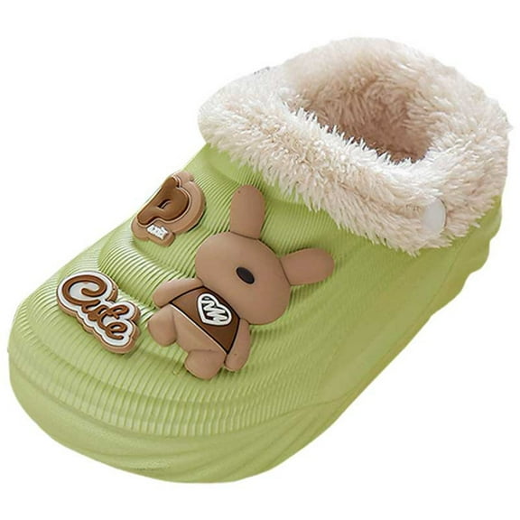 Karoyedx Toddler House Shoes Kids Lined Clog - Removable Western Sherpa Liner Everyday Fuzzy Winter Shoes for Girls and Boys Indoor or Outdoor Green Size,1