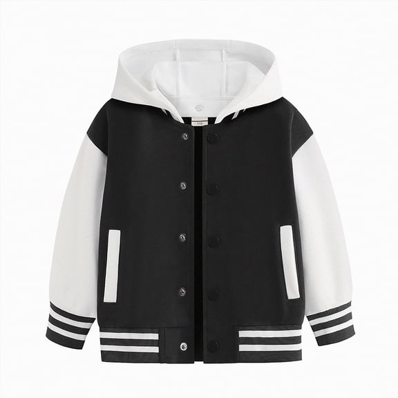 Karoyedx Toddler Jackets Boys Kids Varsity Jacket Girls Boys Baseball Jacket Bomber Coat School Uniform with Hooded Black Size,2-3 Years