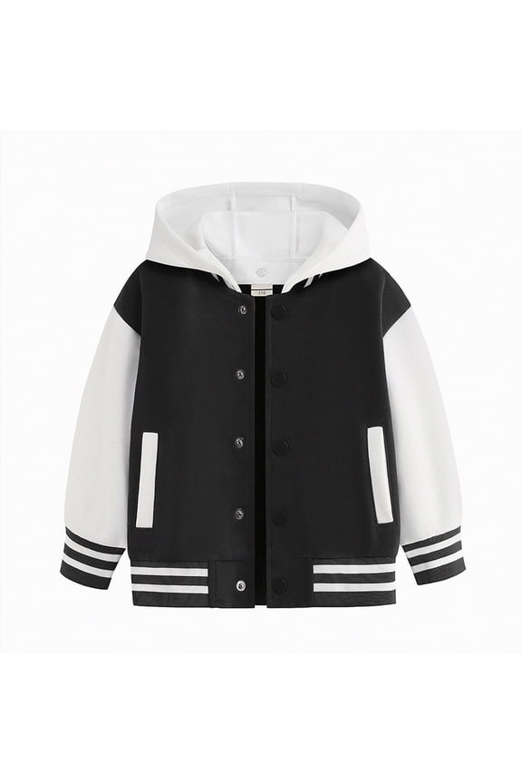 Toddler Jackets Boys Kids Varsity Jacket Girls Boys Baseball Jacket Bomber Coat School Uniform with Hooded Black Size,2-3 Years