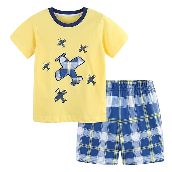 Karoyedx Toddler Outfits for Boys Toddler Boy Clothes Summer Outfits Cotton Short Sleeve T-shirts and Shorts Set 2 Pieces Yellow Size,4-5 Years