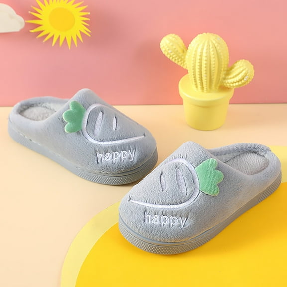 Karoyedx Toddler Slippers Boys Girls Slippers Cute Plush Warm House Shoes Non-Slip Winter Shoes Fuzzy House Slippers for Indoor Bedroom Grey Size,3