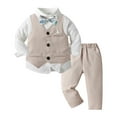 thumbnail image 1 of Karoyedx Toddler Suit for Boys Baby Boys Formal Wedding Outfits Toddler Gentleman Bowtie Vest Guest Suits Dress Shirt Pants Set Khaki Size,12-18 Months, 1 of 4