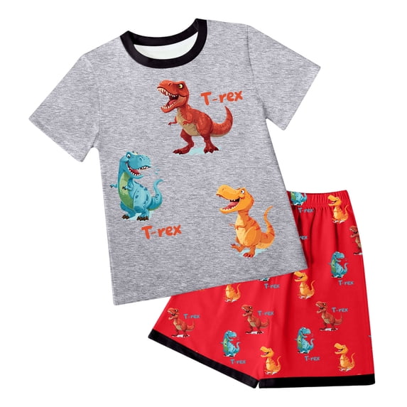Karoyedx Toddler Summer Pajamas Boys Pajamas Set for Kids Soft Pjs for Boys 2 PCS Short Sleeve Top and Shorts Pants for Kids Boy Clothes Dark Gray Size,11-12 Years