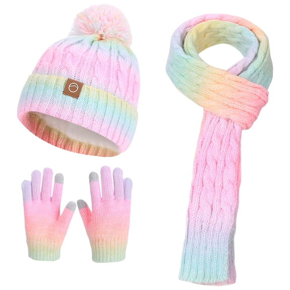 Karoyedx Toddler Warm Hats Childrens Hat Scarf Gloves Three Piece Set Cold Proof Plus Velvet Warm Ear Protecting Knitted Woolen Hat For Boys And Girls Pink Size,One Size