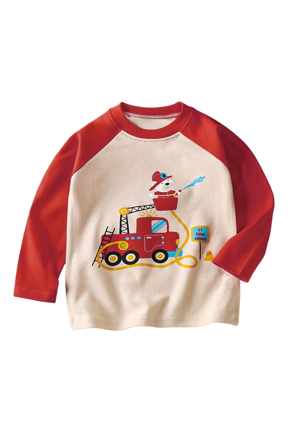 Toddlers Long Sleeve Shirts Boys Kids Boys Casual Long Sleeve Crewneck T-Shirts Tee Tops for Fall Winter Red Size,5-6 Years