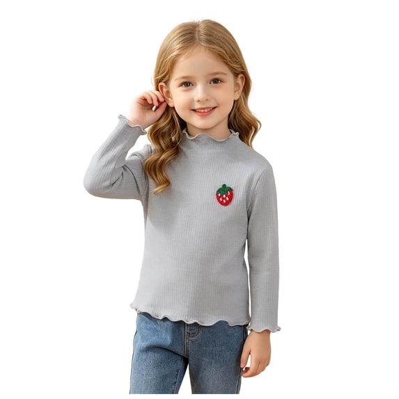Karoyedx Toddlers Long Sleeve Shirts Girls Toddler Baby Girls Ruffle Round Neck Blouse Kids Girl T-Shirts Casual Tee Tops Bottom Grey Size,6-12 Months