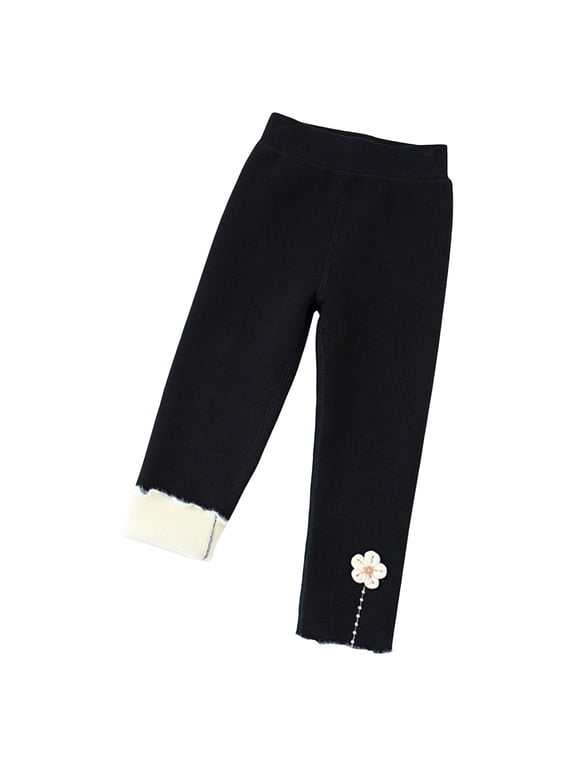 Toddlers Skinny Leggings Girls Fleece Lined Leggings Toddler Kids Winter Warm Basic Full Length Pants Black Size,3-4 Years