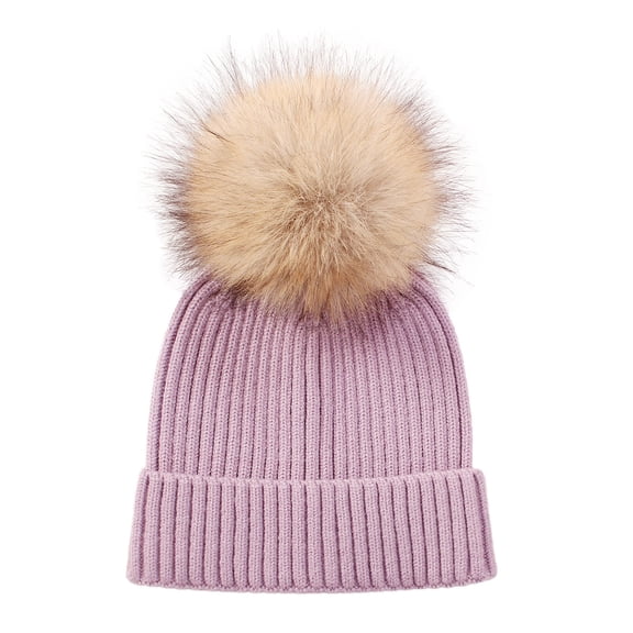 Karoyedx Toddlers Winter Hats Kids Winter Hat with Pom Pom Knit Warm Snow Girls Beanie Cap Cute Cotton Ski Thick Soft Baby Hats for Toddlers Boys Light Purple Size,3-8 Years