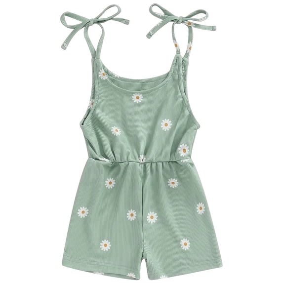 Karoyedx Tween Girl Clothes Girls Romper Sleeveless Adjustable Tie-Up Strap Short Jumpsuits Summer Clothes with Pocket Green Size,3-4 Years