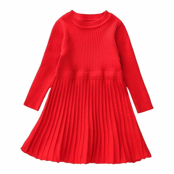 Karoyedx Tween Girls Dresses Girls Sweater Dress Long Sleeve Knit Fall Winter Pullover Dresses for Kids Red Size,3-4 Years