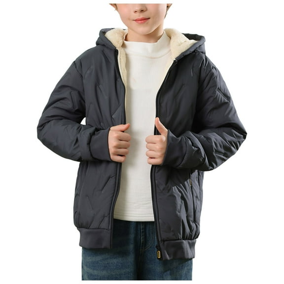 Karoyedx Unisex Boys Girls Fleece Jacket Hoodie Sherpa Lined Zip Up Hooded Sweatshirt Kids Winter Jackets Grey Size,7-8 Years
