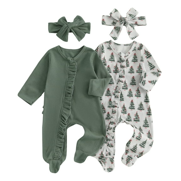 Karoyedx Unisex Newborn Clothes Newborn Baby Girl Clothes Infant Long Sleeve Romper Jumpsuit Bodysuit Christmas Outfits Green Size,6-9 Months