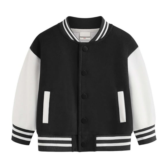 Karoyedx Varsity Jacket Kids Baseball Jackets Boys Girls Team Uniform Varsity Jacket Everyday Casual School Cotton Classic Clothing Black Size,18-24 Months