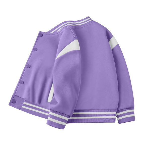 Karoyedx Varsity Jacket Kids Kids Baseball Jacket Varsity Letterman Coat Fall Winter Fleece Bomber Vintage Outerwear Purple Size,11-12 Years