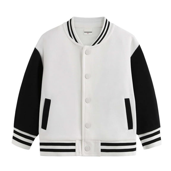 Karoyedx Varsity Jacket Kids Kids Baseball Jackets Boys Girls Uniform Varsity Jacket Everyday Casual School Cotton Classic Clothing White Size,11-12 Years