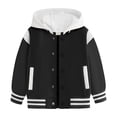 thumbnail image 1 of Karoyedx Varsity Jackets for Kids Kids Hooded Baseball Jacket Boys Varsity Jackets Sports Track Coat Top for Boys Girls Outerwear Black Size,2-3 Years, 1 of 5