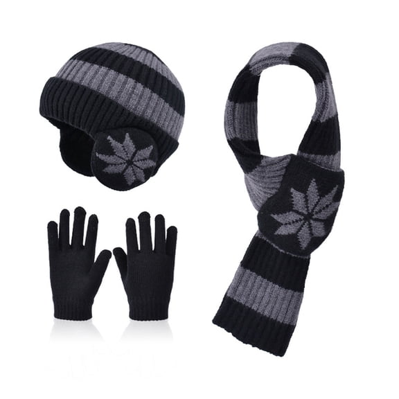 Karoyedx Warm Hats for Boys Children's Hat Glove Scarf Set For Boys And Girls Winter Warm Knitted Wool Hat With Velvet Ear Protector Head Cap Black Size,One Size